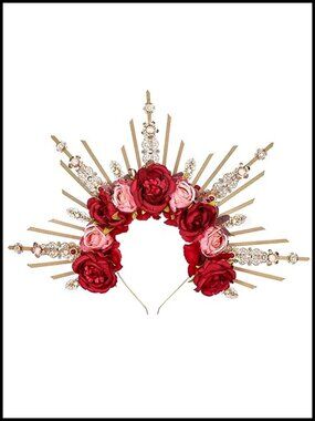 Pink Rose Halo Crown Woodland Flower Headpiece Renfaire Renaissance Cosplay